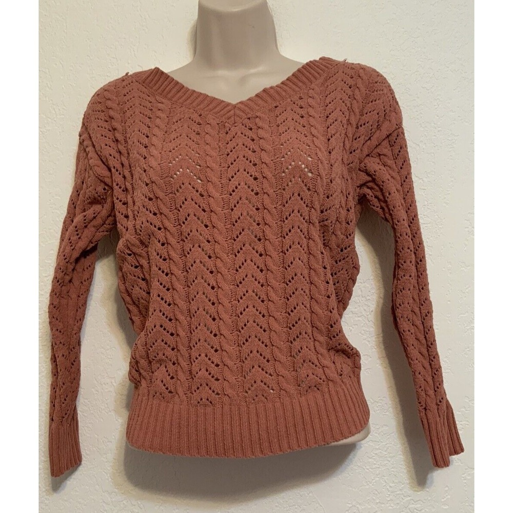Jessica Simpson V Neck Knit Open Back‎ Sweater Salmon Color Size XS